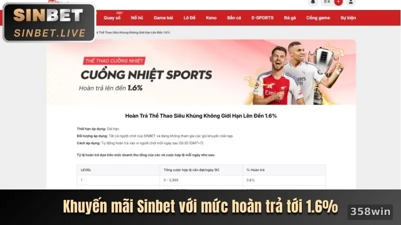 Giao diện cá cược thể thao 358win